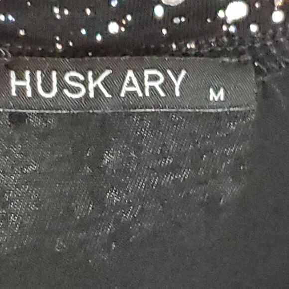 Huskary | NWT Black Maxi Length Dress w/Metallic Polka Dots and Pockets | Size M - Picture 2 of 8